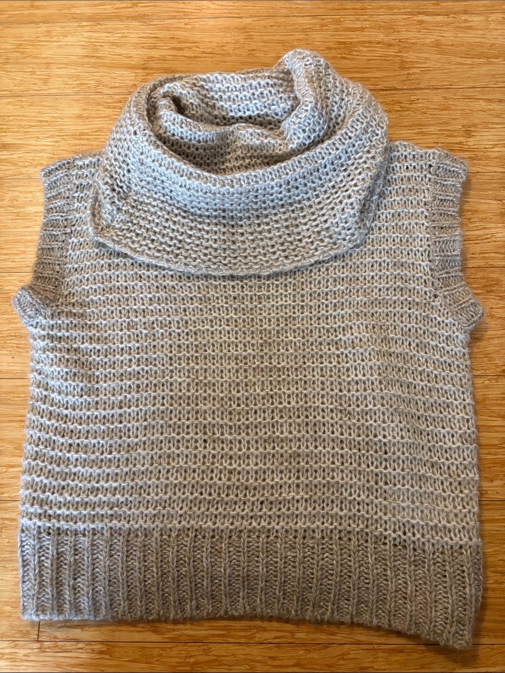 Kaisely Taupe Open Knit Cowl Neck Sweater Vest Boho Size Small mohair cozy warm